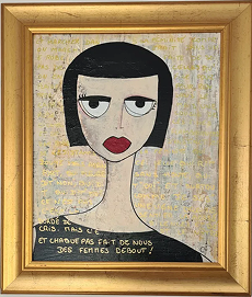 Peinture portrait femme cadre doré « CHRISTELLE La robe fait